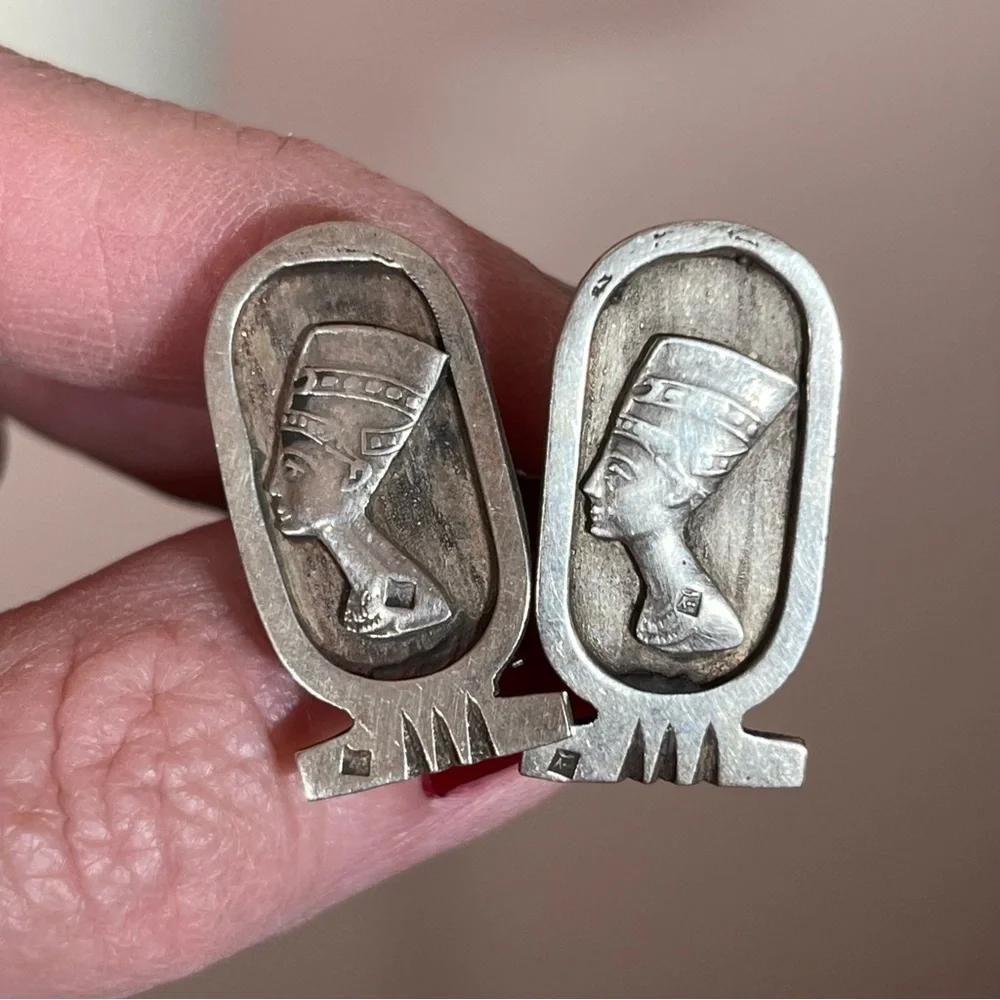 Antique Art Deco Victorian Egyptian Pharaoh Sterling silver Cufflinks